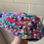 MULTI COLORED HEADBAND WITH KNOT DETAILING AND PEARLS-Sissy Boutique-Sissy Boutique