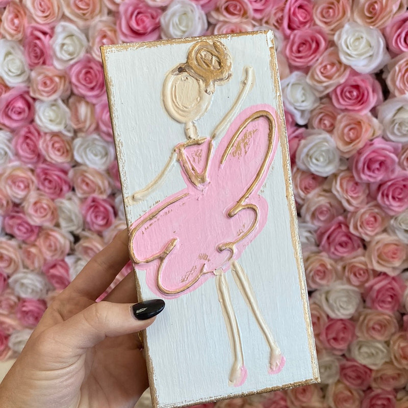 Ballerina Hand Painted Wood Block 3x7 Sissy Boutique