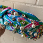 GREEN AND PINK PAISLEY HEADBAND WITH KNOT DETAILING.-Sissy Boutique-Sissy Boutique