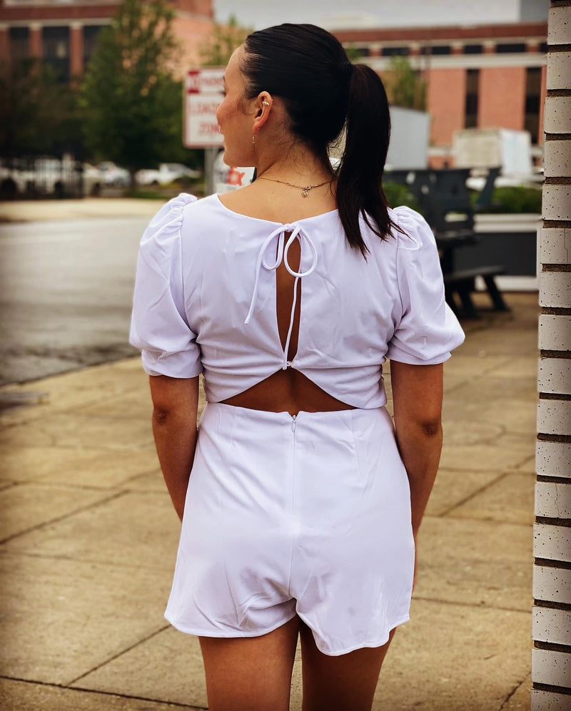Of the Essence Back Cutout White Romper Sugarlips