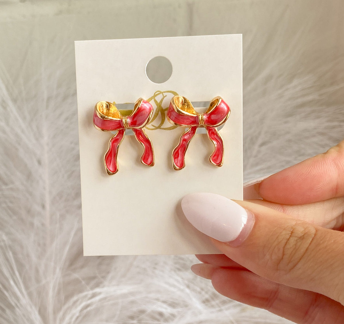 Irredecent Hot Pink Marble Gold Bow Stud Earring | Sissy Boutique