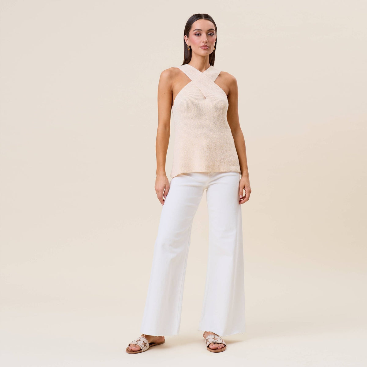 Ivory Surplice Sleeveless Knit Tank Top | Able