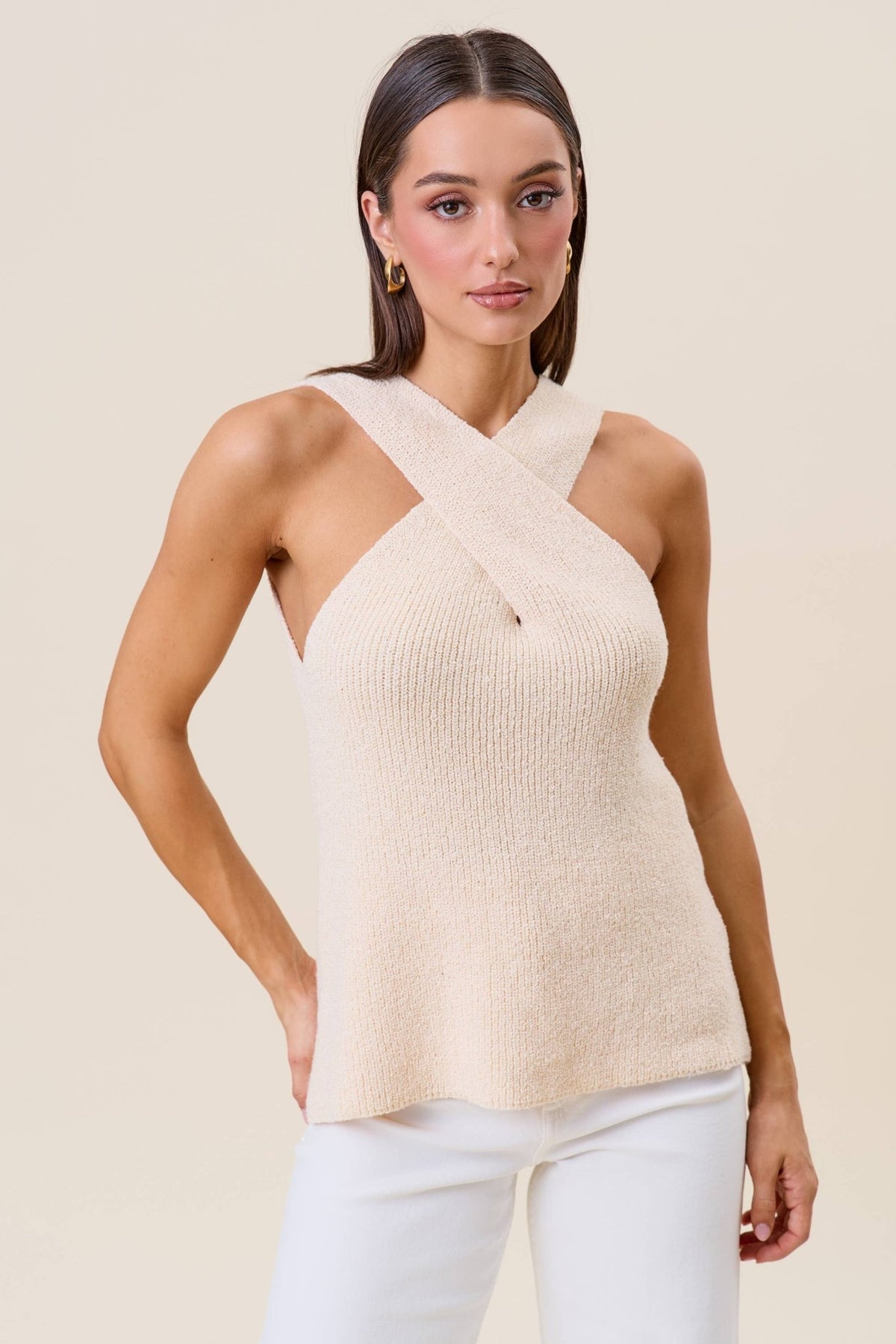 Ivory Surplice Sleeveless Knit Tank Top | Able