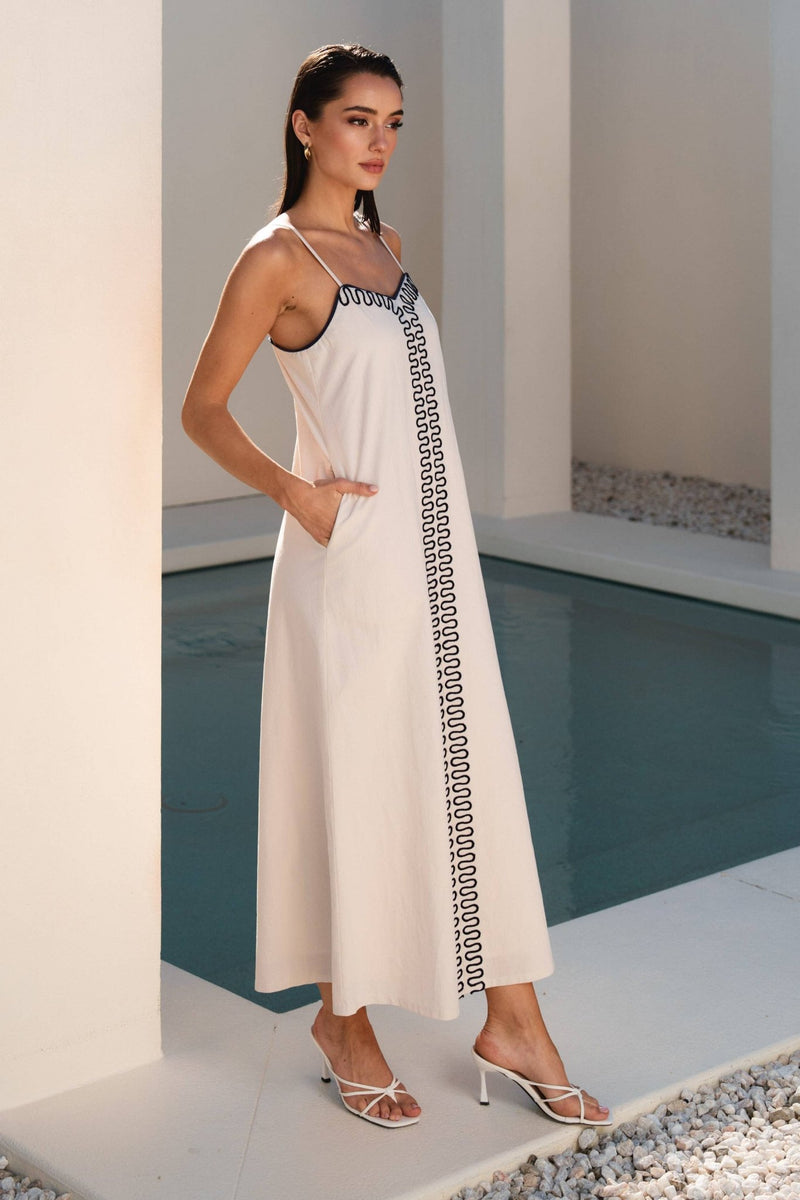khaki embroidered dress Khaki Embroidered Strap Maxi Dress Medium