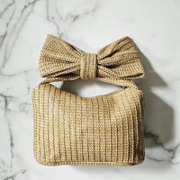 Khaki Raffia Bow Coquette Clutch | Sissy Boutique