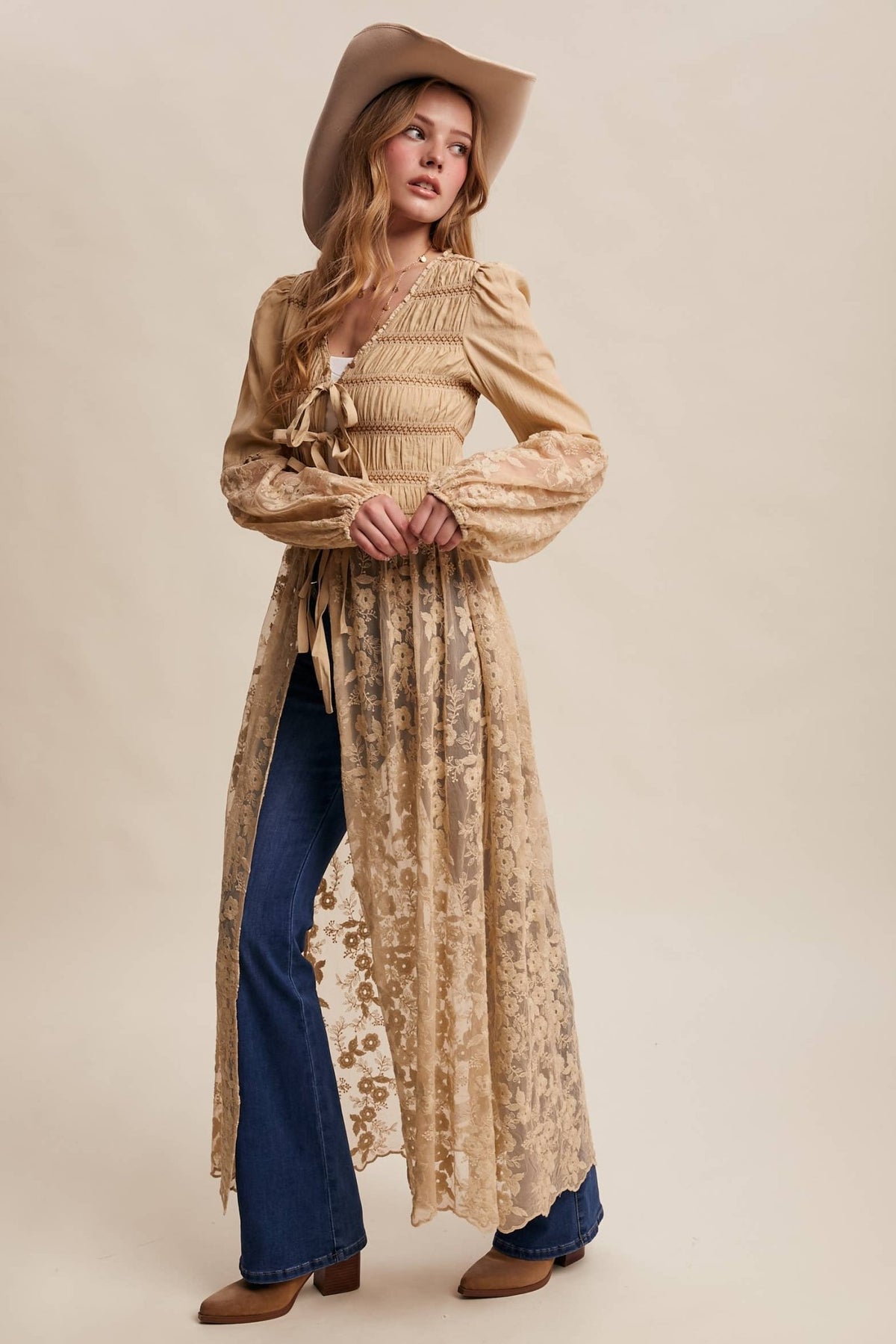 Lace-Up Embroidered Maxi Kimono | Listicle