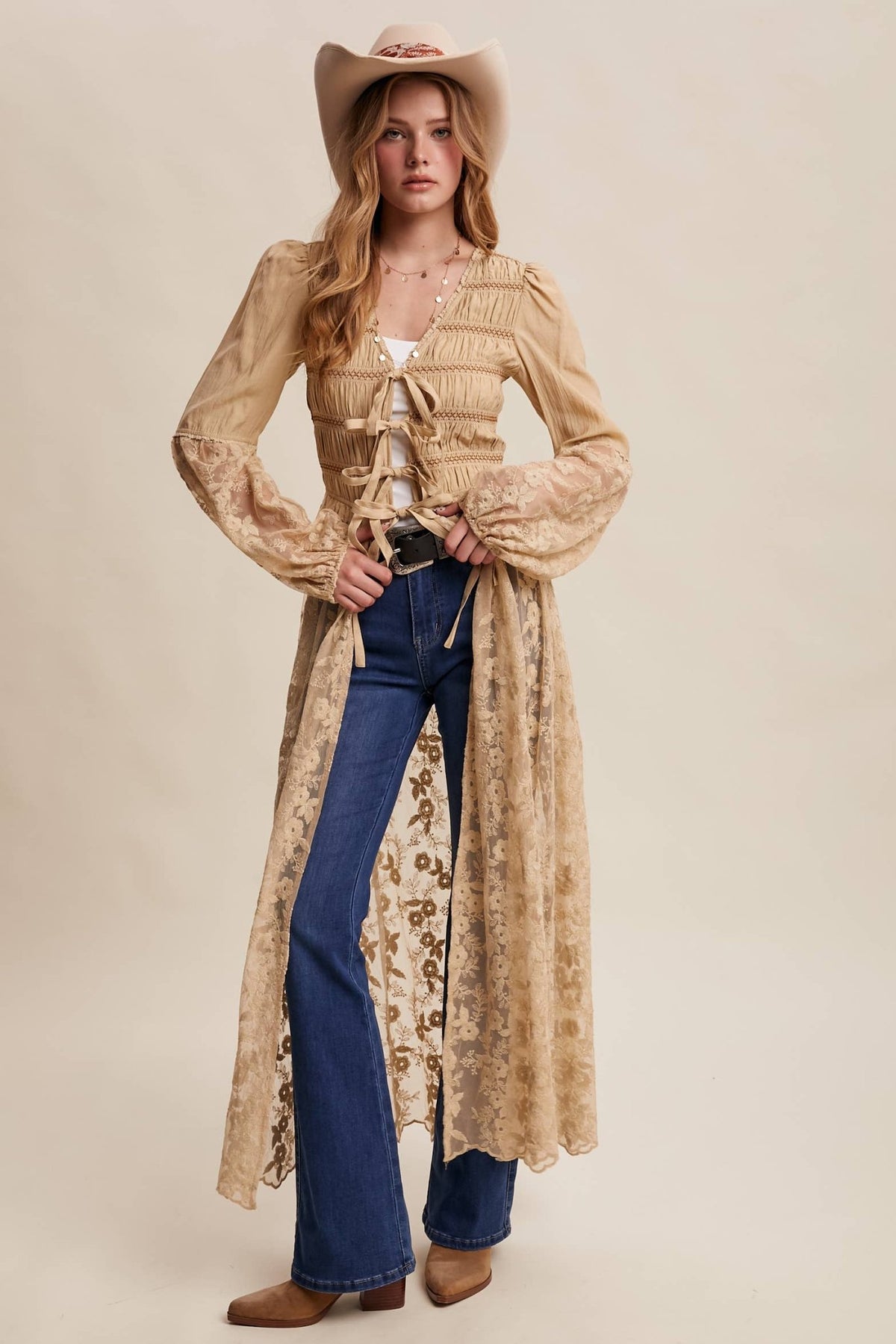 Lace-Up Embroidered Maxi Kimono | Listicle
