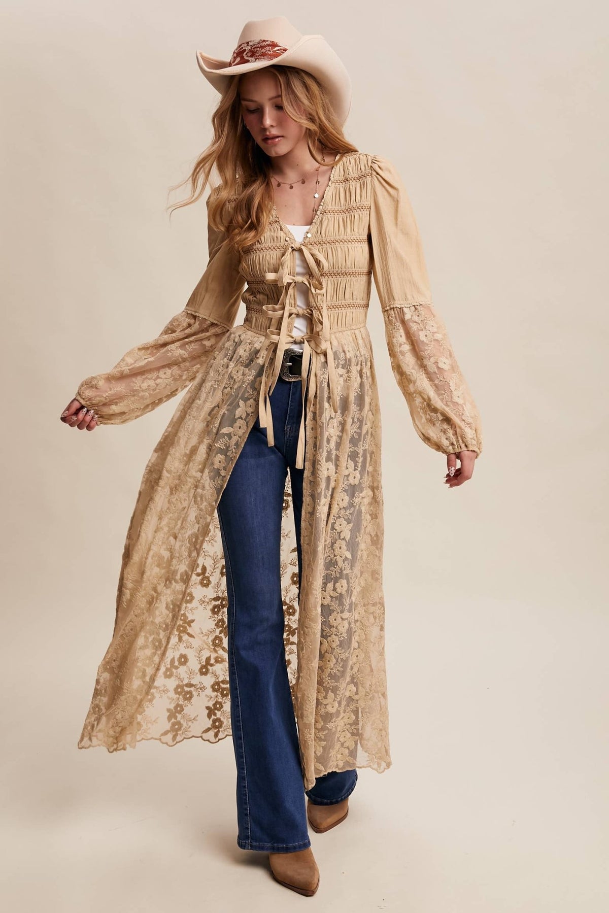 Lace-Up Embroidered Maxi Kimono | Listicle