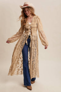 Lace-Up Embroidered Maxi Kimono | Listicle