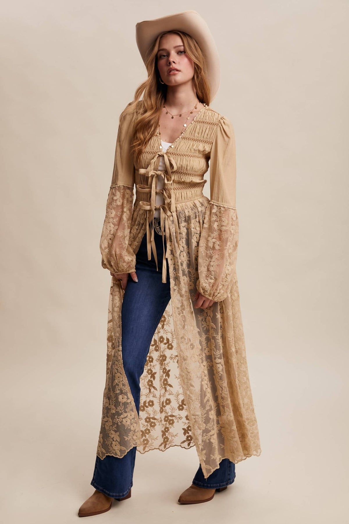Lace-Up Embroidered Maxi Kimono | Listicle