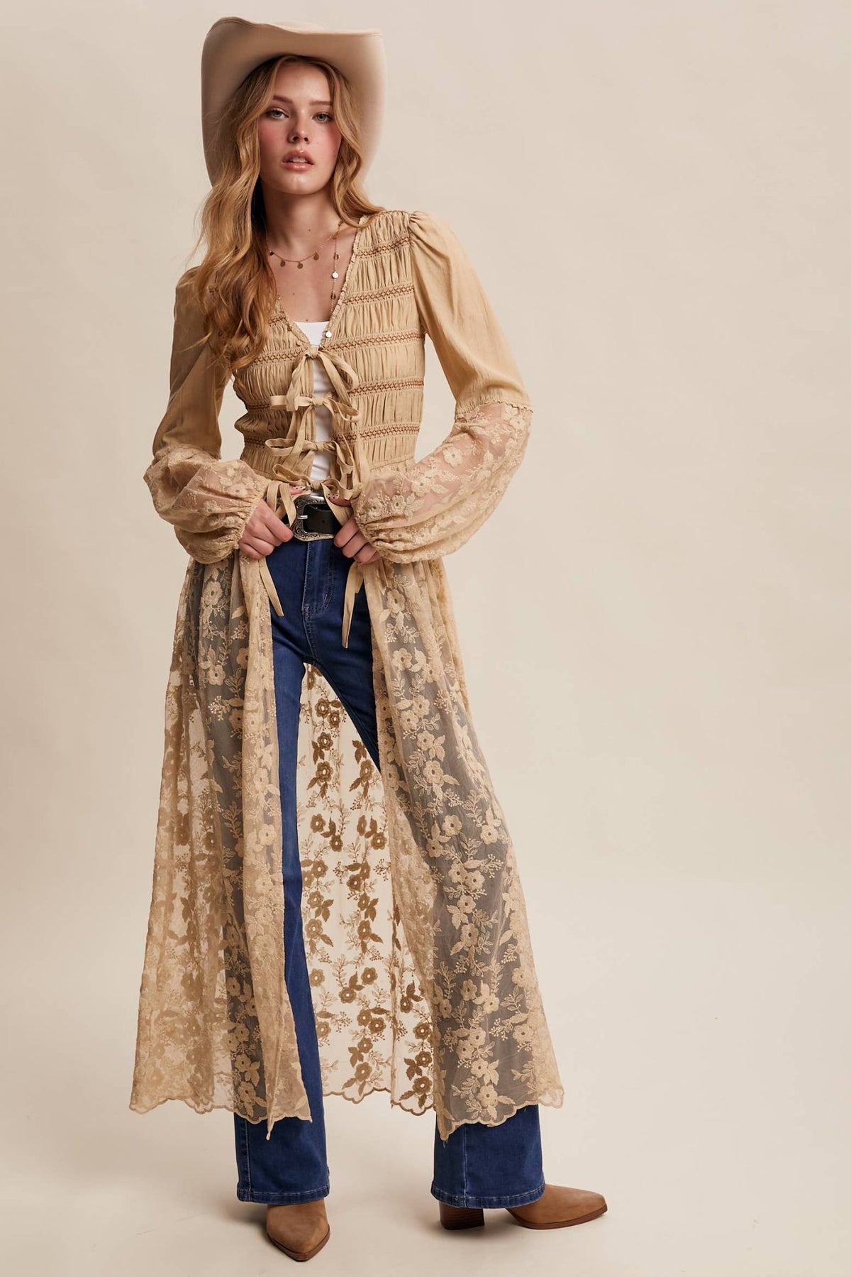 Lace-Up Embroidered Maxi Kimono | Listicle