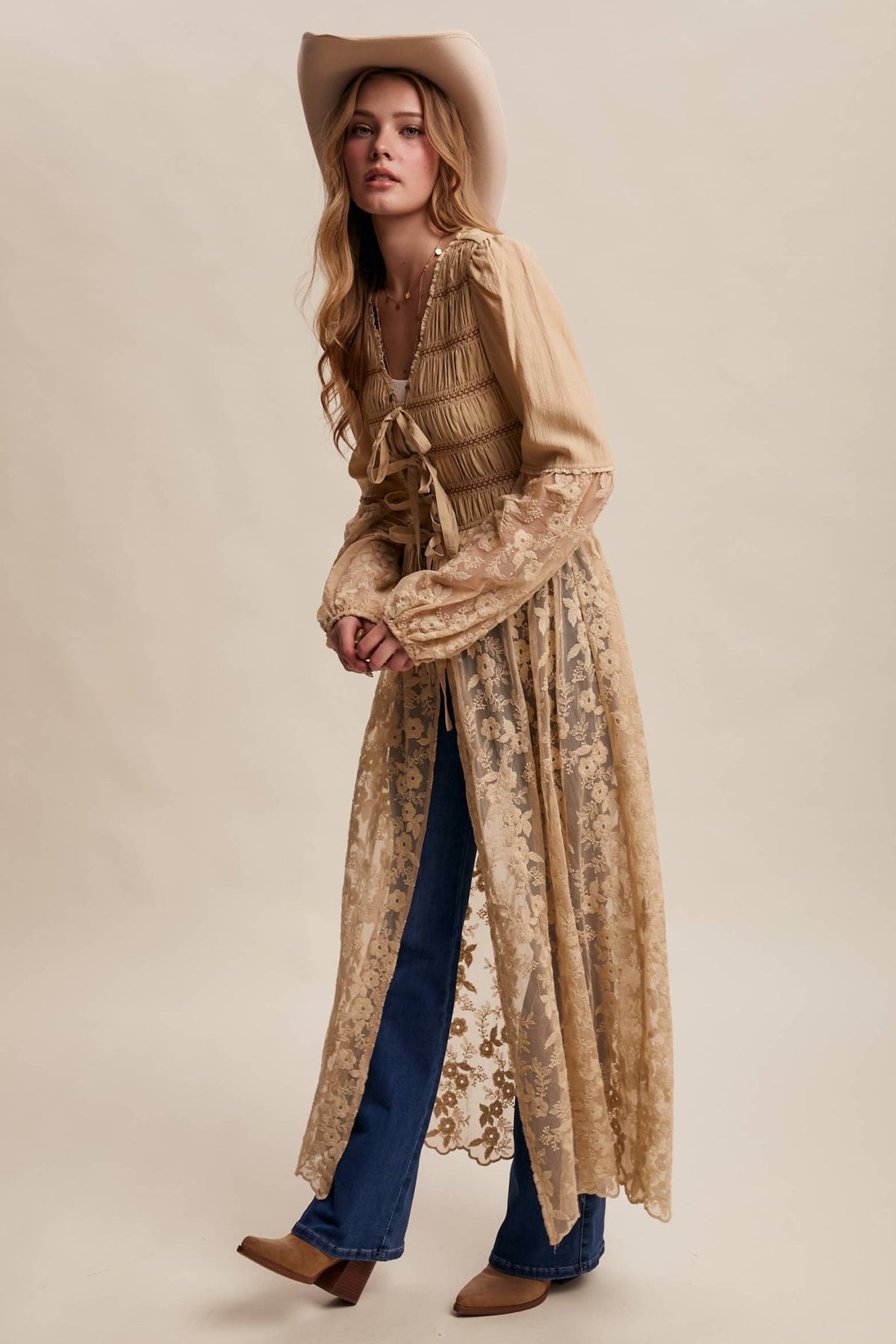 Lace-Up Embroidered Maxi Kimono | Listicle