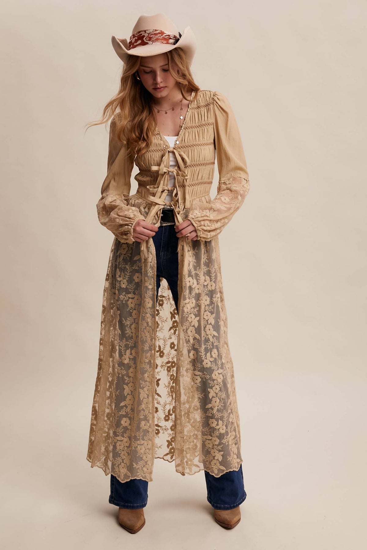 Lace-Up Embroidered Maxi Kimono | Listicle
