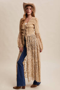 Lace-Up Embroidered Maxi Kimono | Listicle
