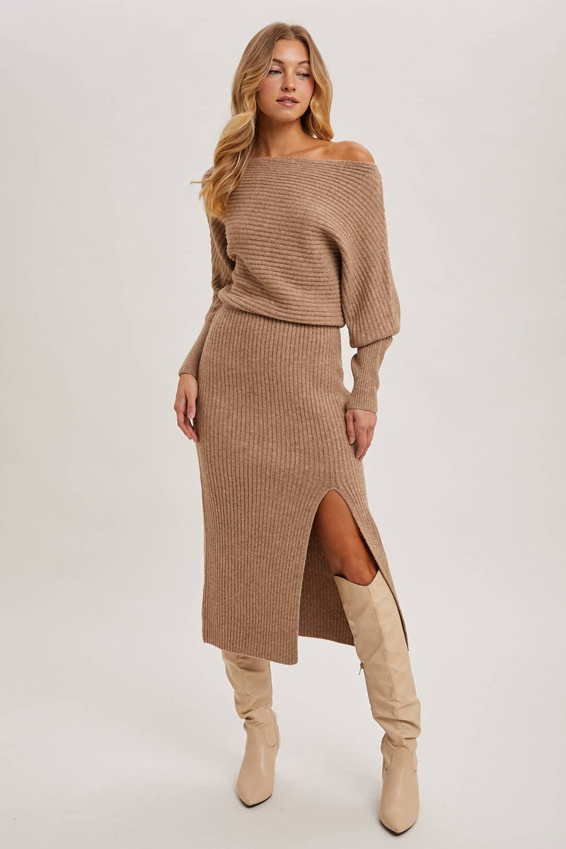 knee length dresses for ladies Women's Toasty Thoughts Burgundy Red Knit Turtleneck Sweater Midi Dress | Size: S main image 1