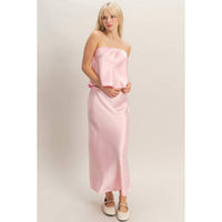 Light Pink Satin Midi Skirt | HYFVE