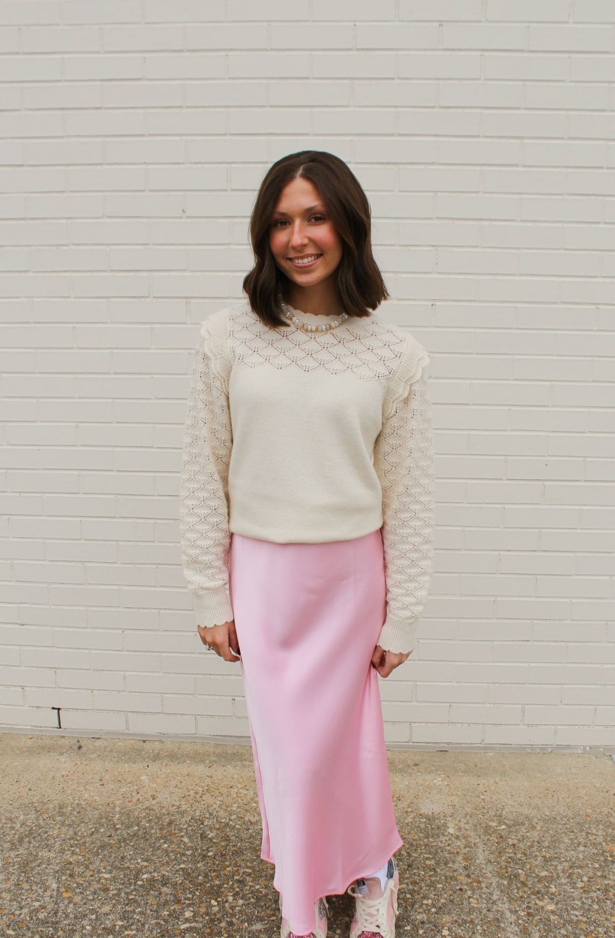 Light Pink Satin Midi Skirt | HYFVE