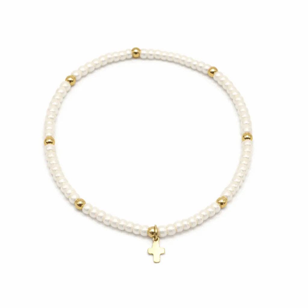 Luxe Cross Bracelet in PEARL WHITE | erin gray