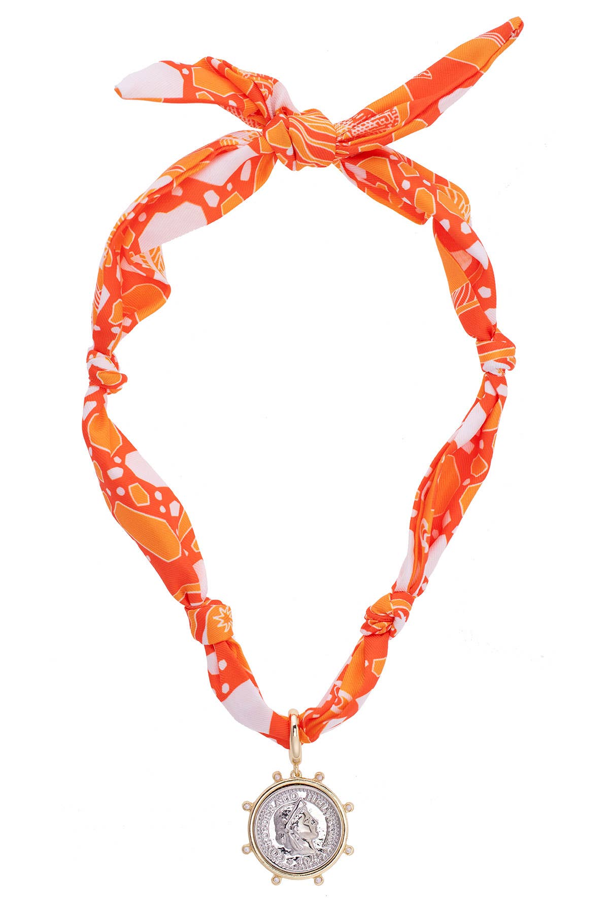 Lydia Studded Coin Scarf Necklace in Orange & White | Canvas Style