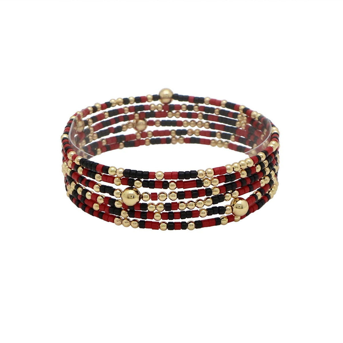 MULTI ROW THIN SEED BEAD RED AND BLACK SEED BEAD GAMEDAY | What's Hot