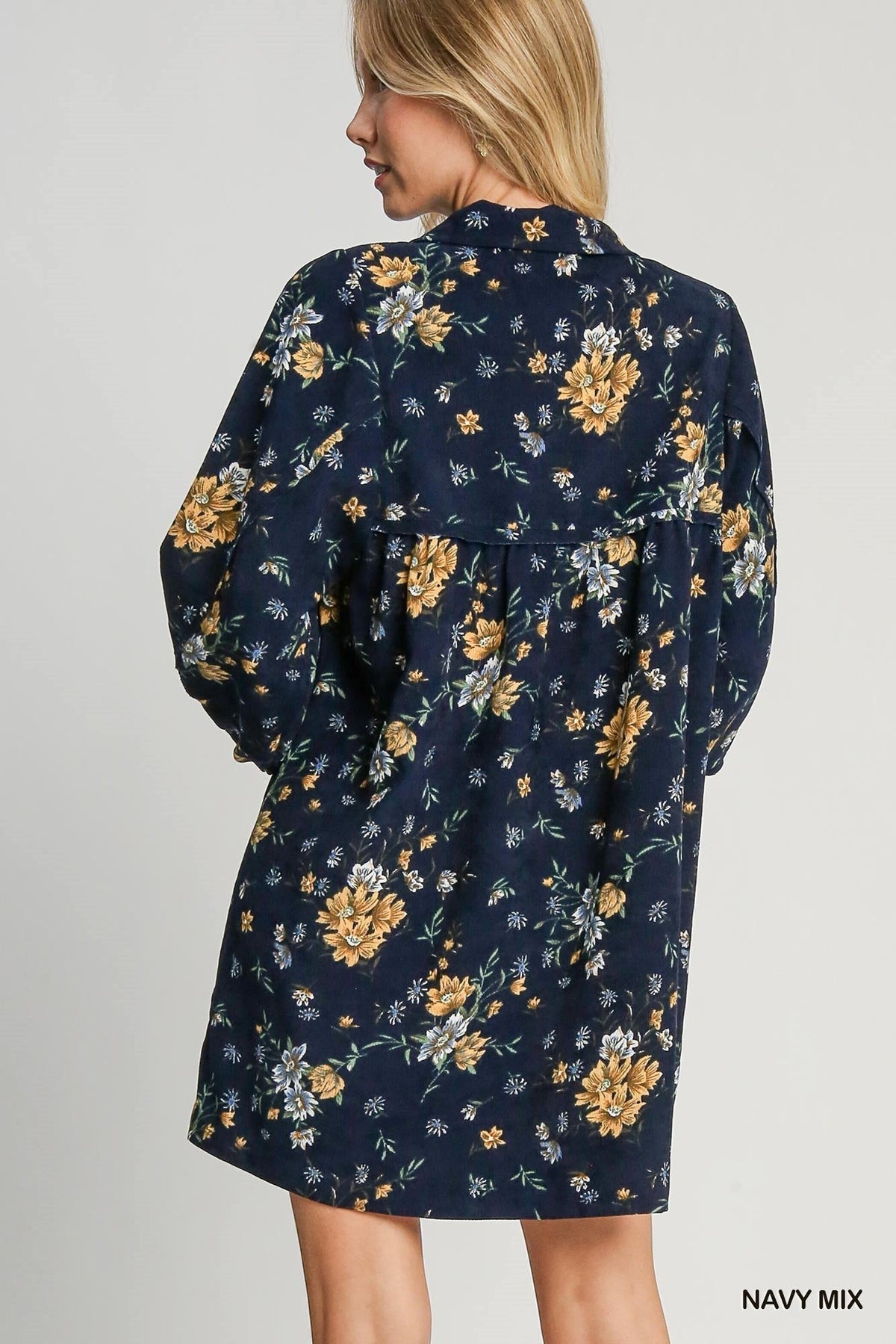 Navy Floral Corduroy Dress | Mad Fit