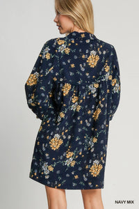 Navy Floral Corduroy Dress | Mad Fit