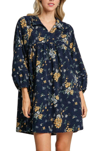 Navy Floral Corduroy Dress | Mad Fit