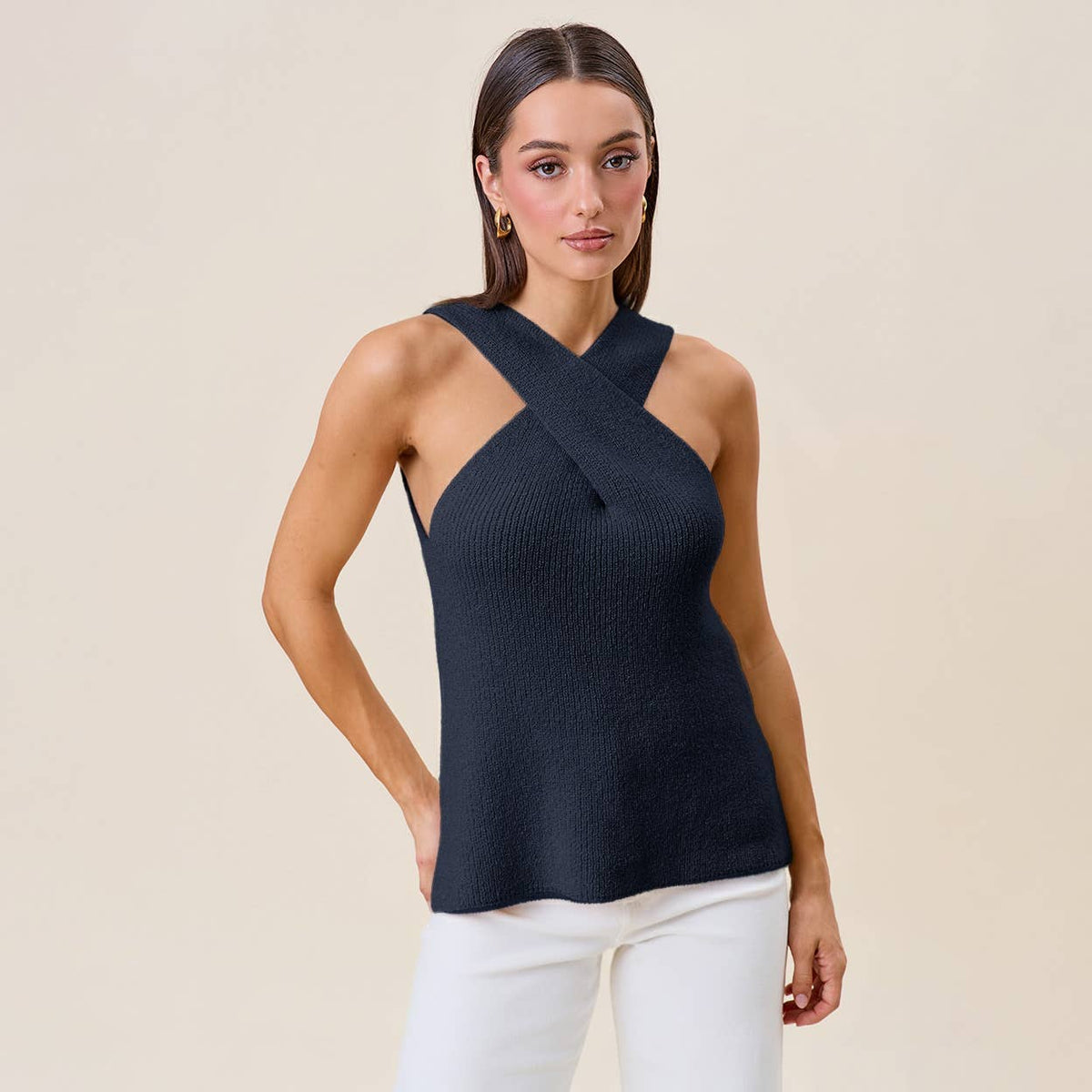 Navy Surplice Sleeveless Knit Tank Top | Able