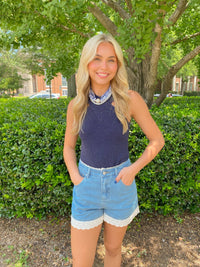 Navy Surplice Sleeveless Knit Tank Top | Able