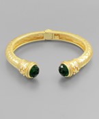 EMERALD GREEN BRUSHED GOLD CUFF BRACELET-Sissy Boutique-Sissy Boutique