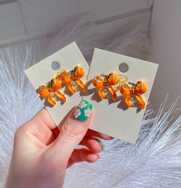 Orange Marble Gold Bow Stud Earring | Sissy Boutique
