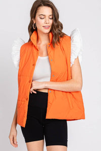 ORANGE/WHITE PUFF SNAP BUTTON COLORBLOCK HIGH NECK VEST | Sewn and Seen