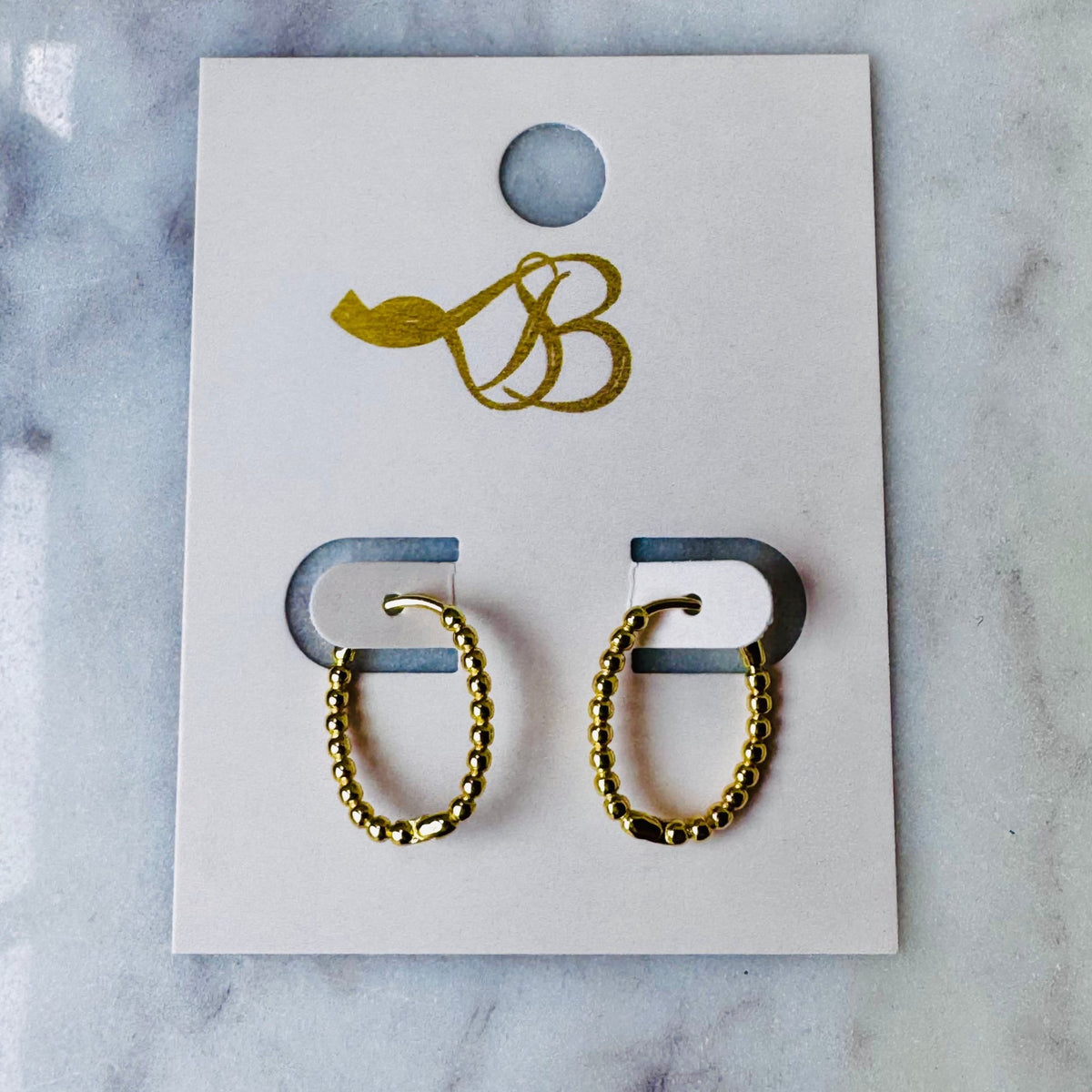 Oval Closed Beaded Small Gold Plated Hinged Hoop Earrings | Kym Imports
