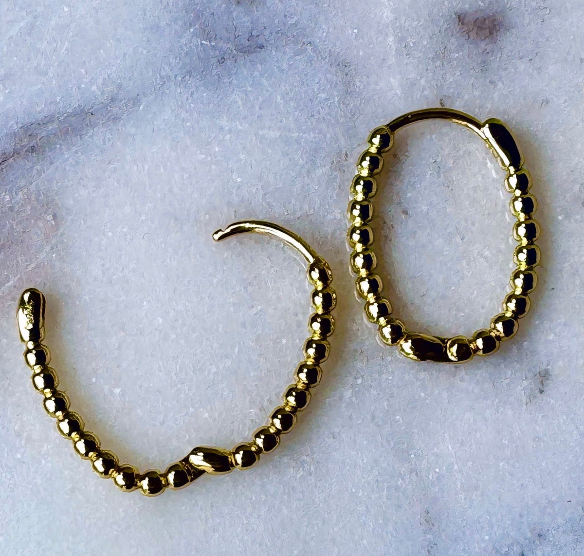 Oval Closed Beaded Small Gold Plated Hinged Hoop Earrings | Kym Imports