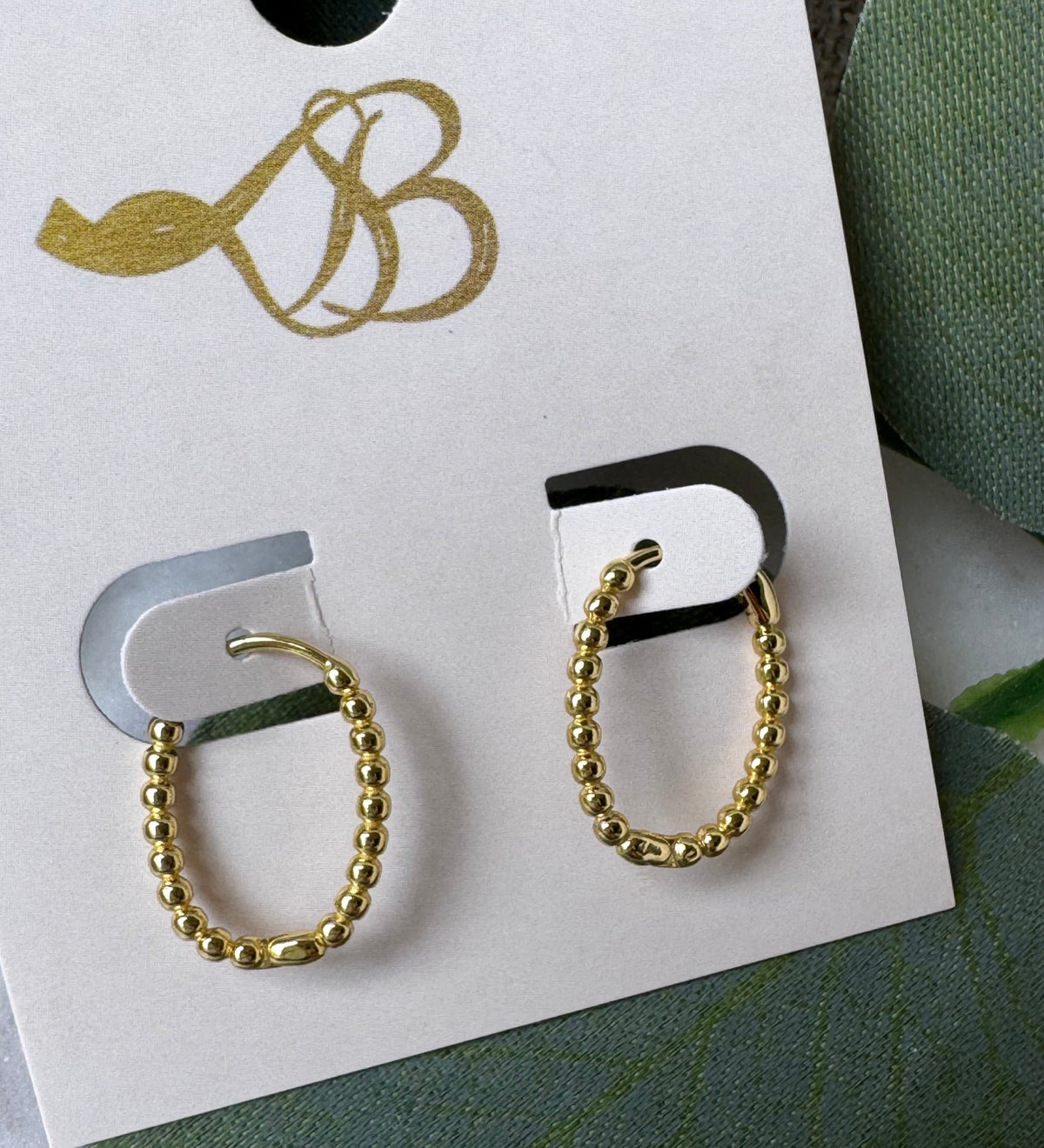 Oval Closed Beaded Small Gold Plated Hinged Hoop Earrings | Kym Imports