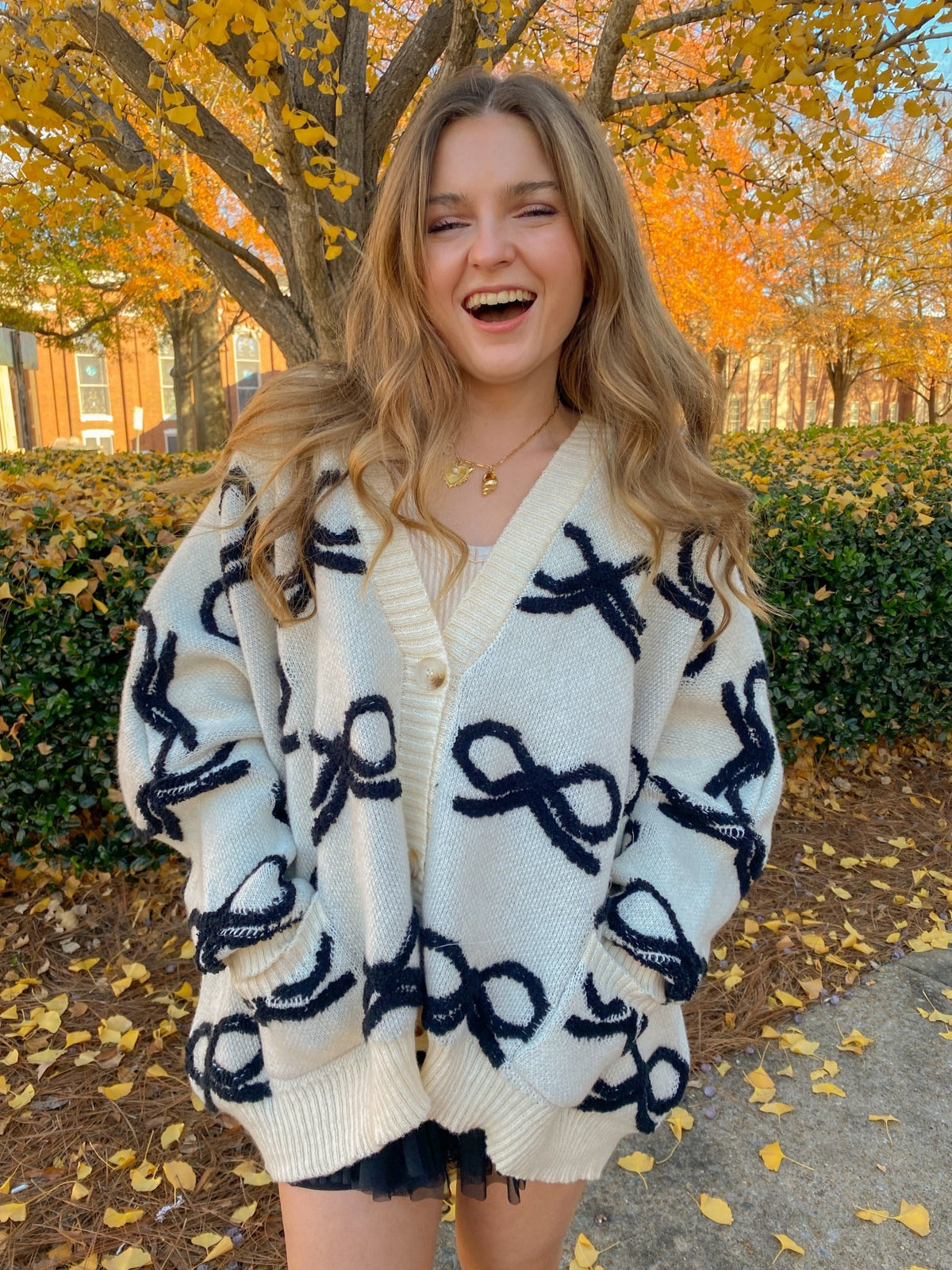Oversized White Ribbon Pullover Sweater With Black Bows Cardigan | BUCKETLIST