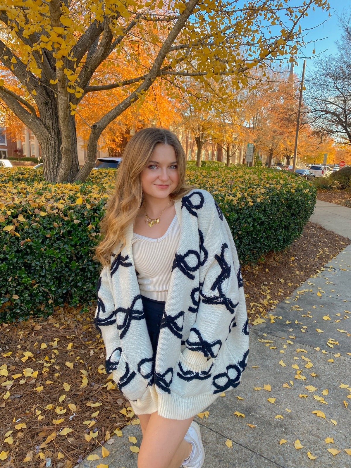 Oversized White Ribbon Pullover Sweater With Black Bows Cardigan | BUCKETLIST