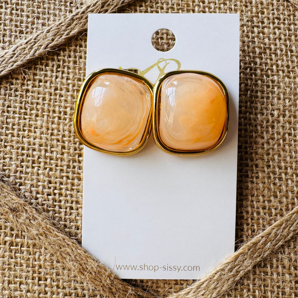 Peach Marbled Dome and Gold Post Earrings | Kym Imports