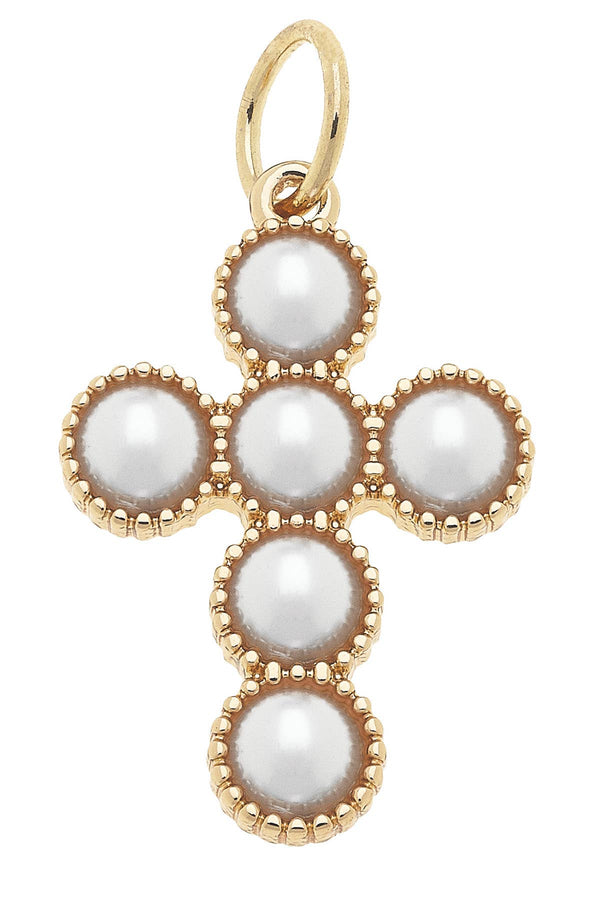 Pearl Cross Charm in Shiny Gold | Canvas Style
