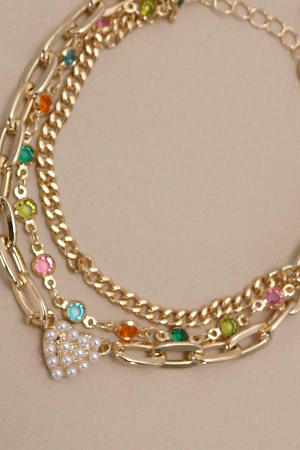 PEARL HEART MULTI STONE MULTI LAYER BRACELET | JOSSLYN by wall to wall