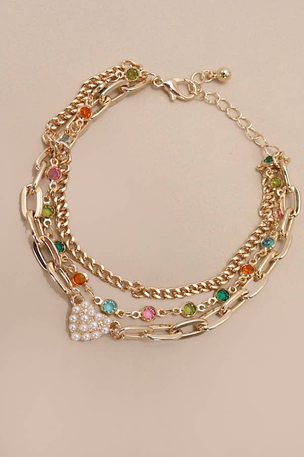 PEARL HEART MULTI STONE MULTI LAYER BRACELET | JOSSLYN by wall to wall