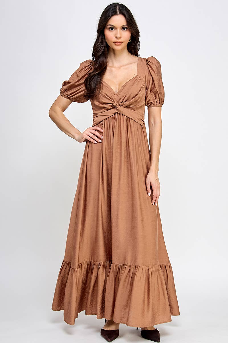 Peasant Short Sleeve Tie Front Maxi Dress Peasant Short Sleeve Tie Front Maxi Dress