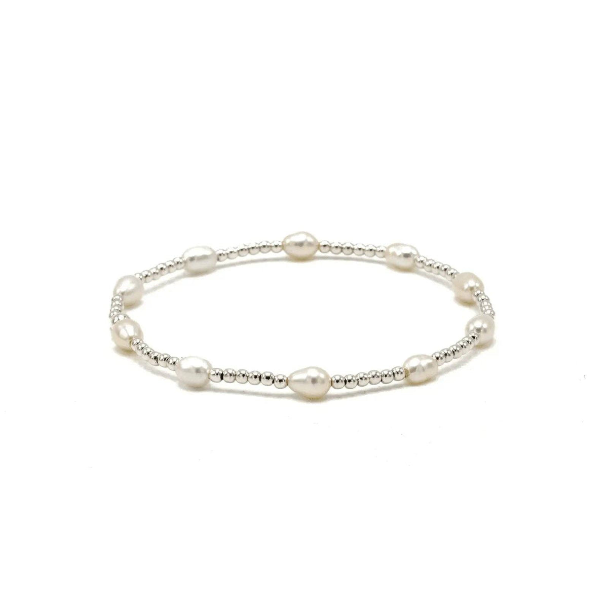 Petite Patterned Rice Pearl Bracelet with Sterling Silver Beads: 7" | erin gray