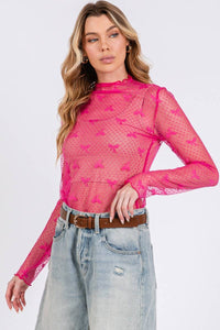 PINK BOW PRINT LONG SLEEVE LACE TOP | Sewn and Seen