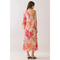 Pink Floral Print One Shoulder Maxi Dress | TCEC