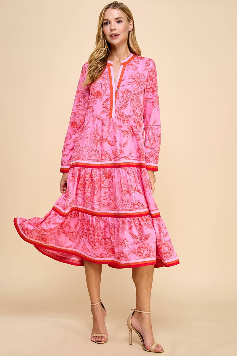 open lace back dress Pink Stripe Cotton Pleated Shirt Dress - Midi Dresses main image 1