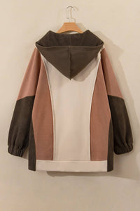 Plus Size Colorblock Patchwork Long Sleeve Hooded Sweatshirt | 66DISCO