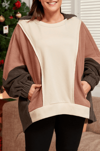 Plus Size Colorblock Patchwork Long Sleeve Hooded Sweatshirt | 66DISCO