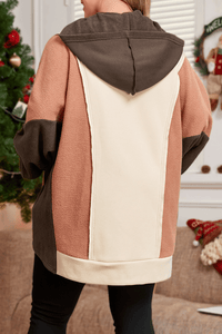 Plus Size Colorblock Patchwork Long Sleeve Hooded Sweatshirt | 66DISCO