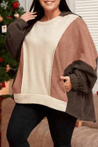 Plus Size Colorblock Patchwork Long Sleeve Hooded Sweatshirt | 66DISCO